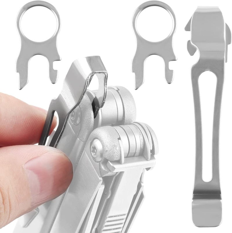 Samorillo [2-Pack] 2 Quick Release Pocket Clips + 2 Lanyard Rings Compatible With Leatherman Wave & Charge MultiTools - Stainless Steel Deep Carry Pocket Clip Won't Bend or Snap - Install or Replace In Seconds - Image 1
